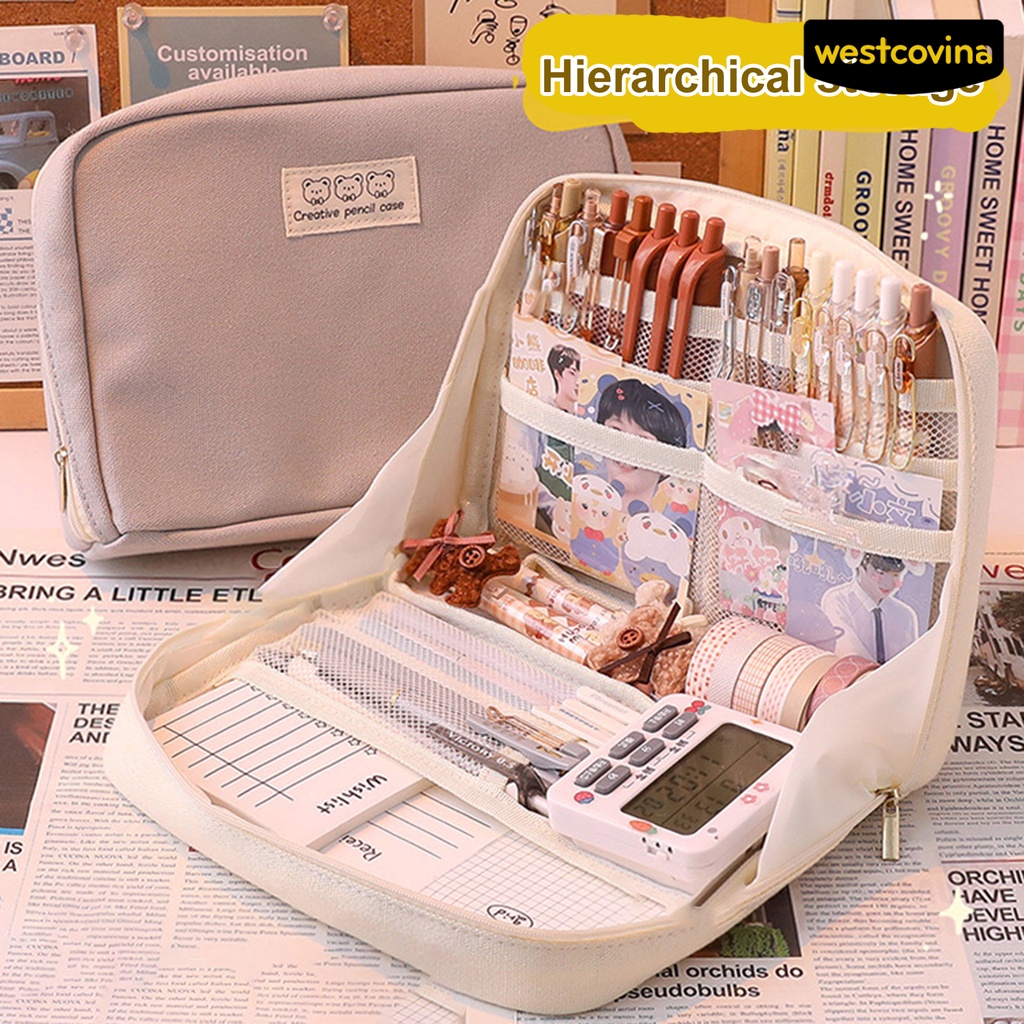 [COD]♪Túi Đựng Bút Chống Bụi Sức Chứa Lớn 90 Độ Có Khóa Kéo Tiện Dụng