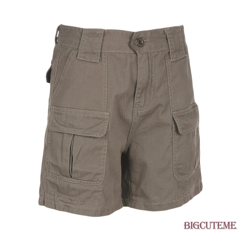 Quần Short Cài Nút Có Túi Màu Trơn Thời Trang Mùa Hè Cho Nữ