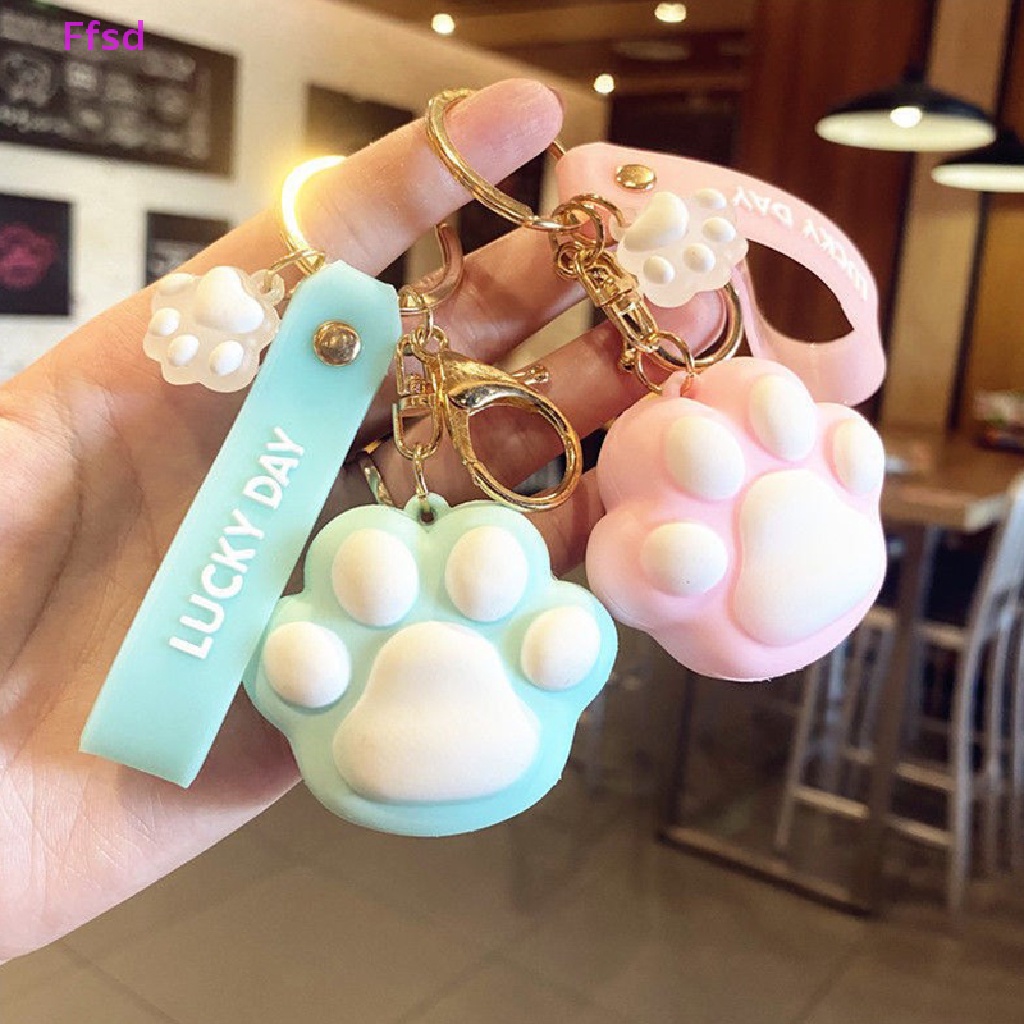 {Ffsd} Móc Chìa Khóa Xe Hơi / Ba Lô Bằng Cao Su Pvc Mềm Hình Chân Mèo Hoạt Hình Chống Thất Lạc * Bán Chạy