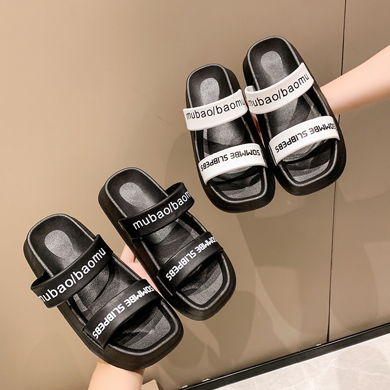 Dép Sandal Đế Dày In Chữ Thời Trang Đi Biển Cho Nữ