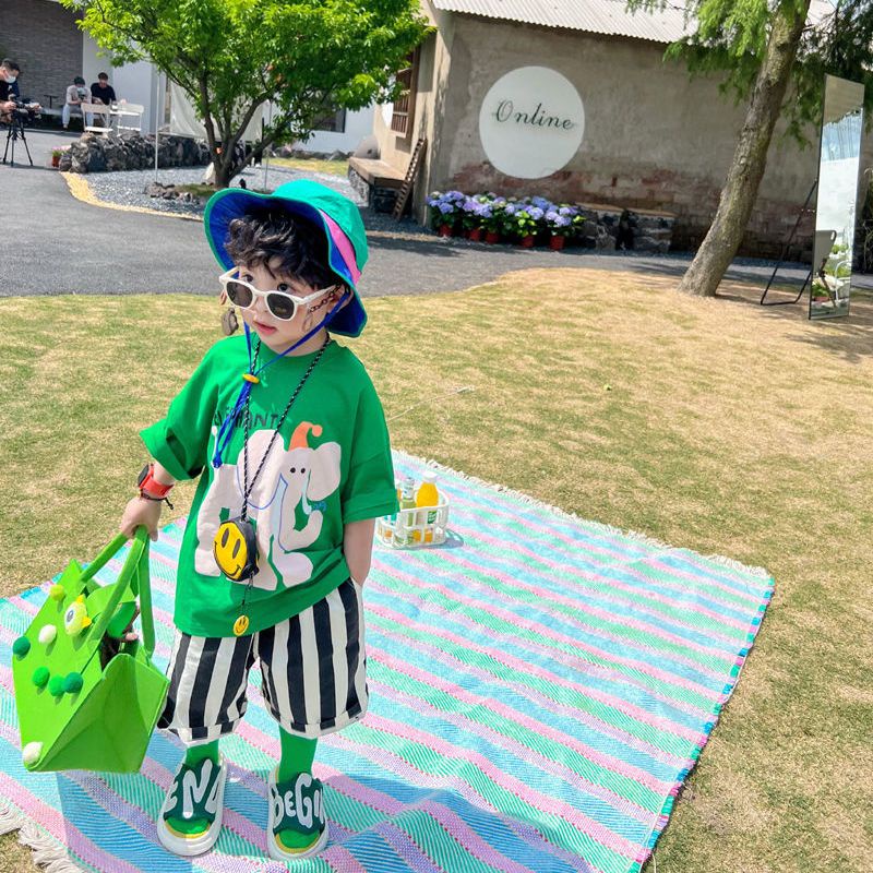 Áo Thun Ngắn Tay In Hình Voi Và Chữ Đơn Giản Phong Cách Hàn Quốc Thời Trang Mùa Hè Mới Cho Bé Trai