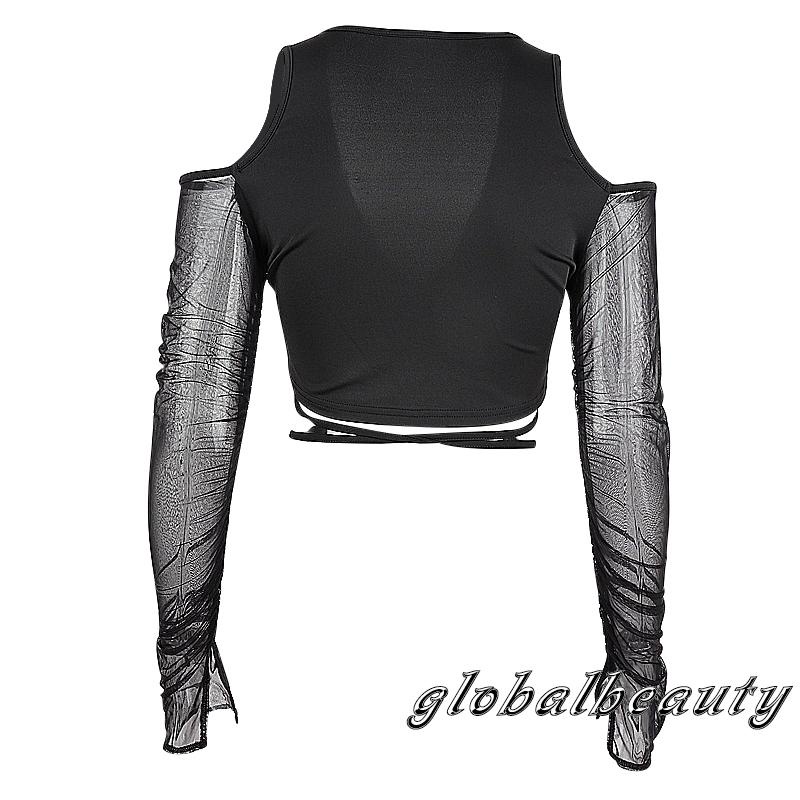 Áo Croptop Tay Dài Màu Trơn Cổ Chữ V Phong Cách Đường Phố Cho Nữ