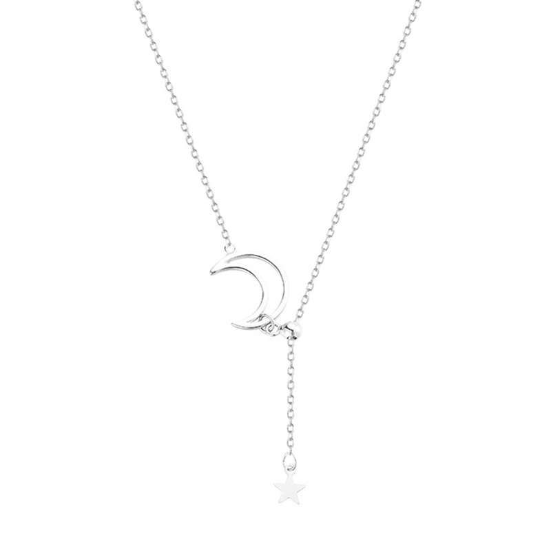Vòng cổ Bạc 925 Mặt Hình Mặt Trăng Ngôi Sao Lấp Lánh Thời Trang Cho Nữ