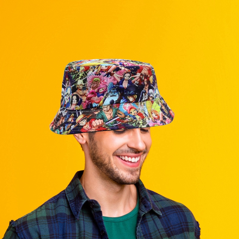 Mũ Tai Bèo Cotton Chống Nắng In Họa Tiết Hoạt Hình One Piece Cho Nam Nữ