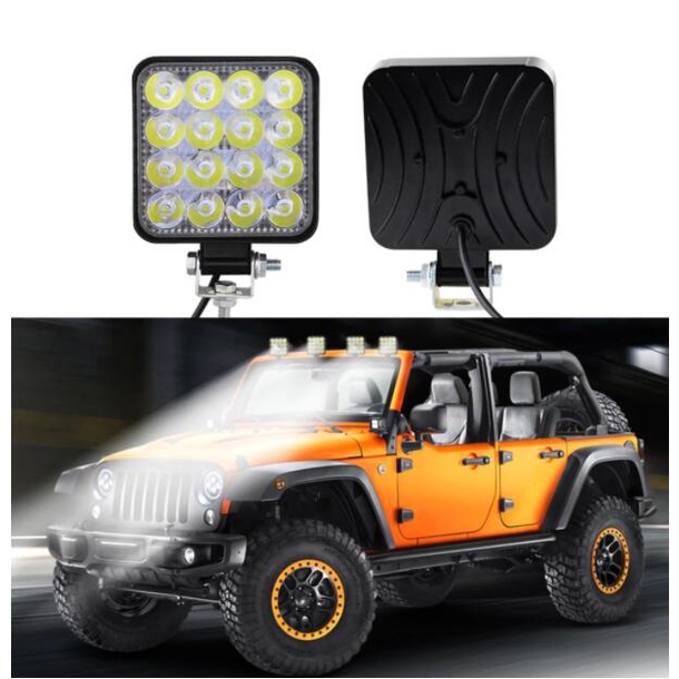 1 Đèn LED Vuông 48W 12V 24V Gắn Xe Hơi Xe Tải SUV 4WD