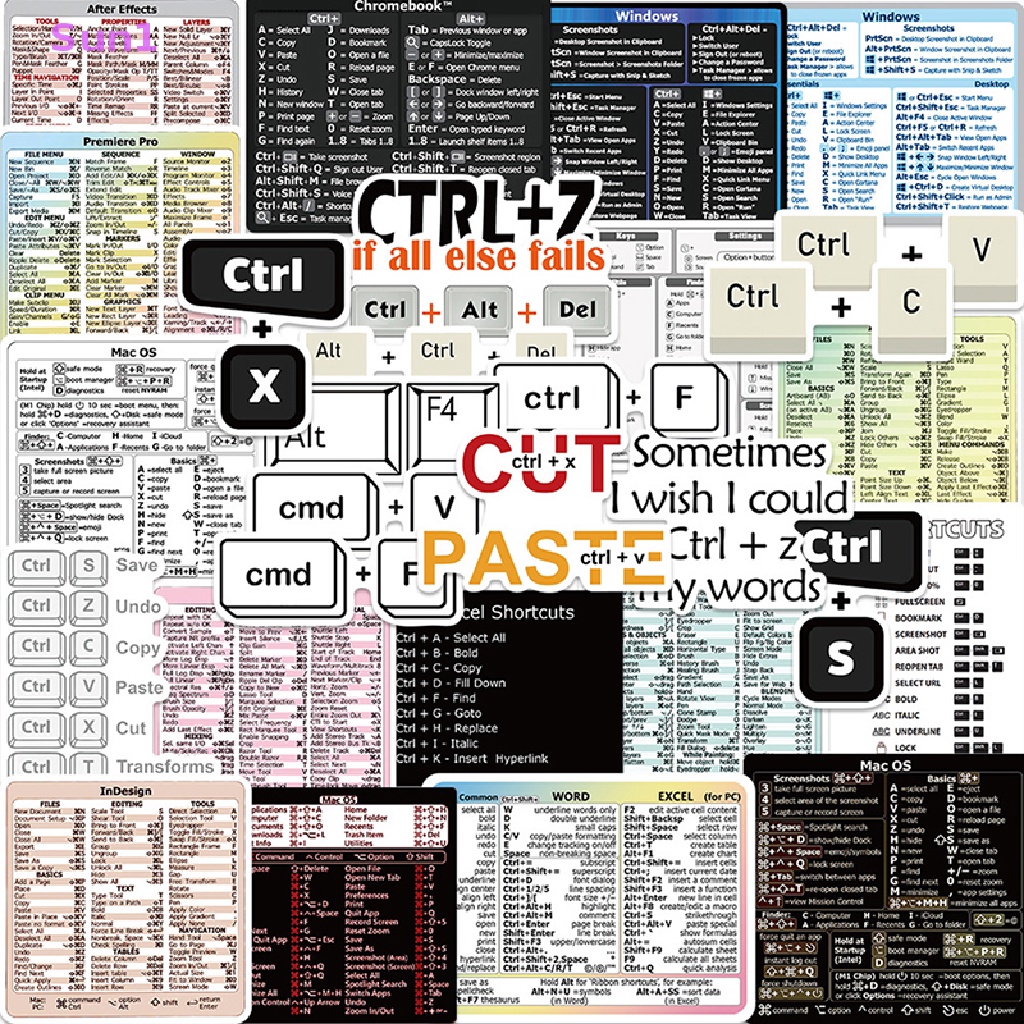 Set 30 Miếng Dán Hướng Dẫn Bàn Phím Windows Excel / Word