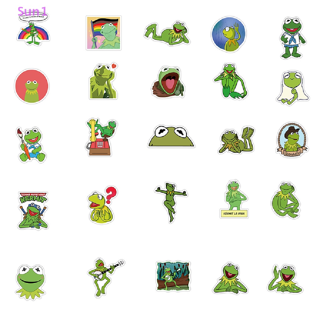 Set 50 Miếng Dán Hình Ếch Hoạt Hình Trang Trí Laptop / Guitar / Ván Trượt