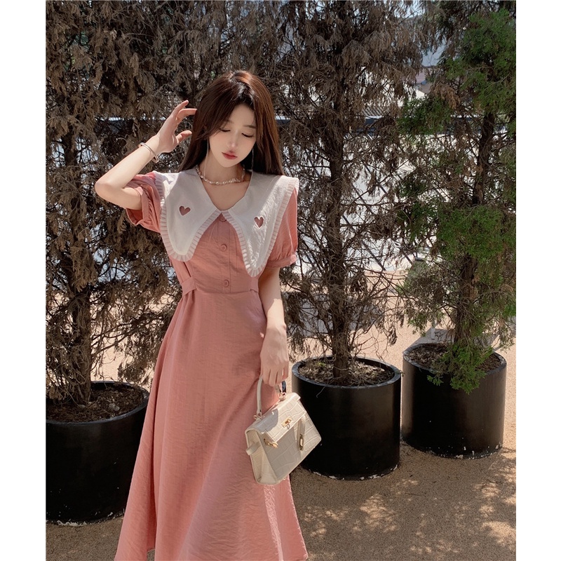 Đầm Maxi Chữ A Tay Phồng Cổ Búp Bê Phong Cách Hàn Quốc Thời Trang Mùa Hè 2023 Mới