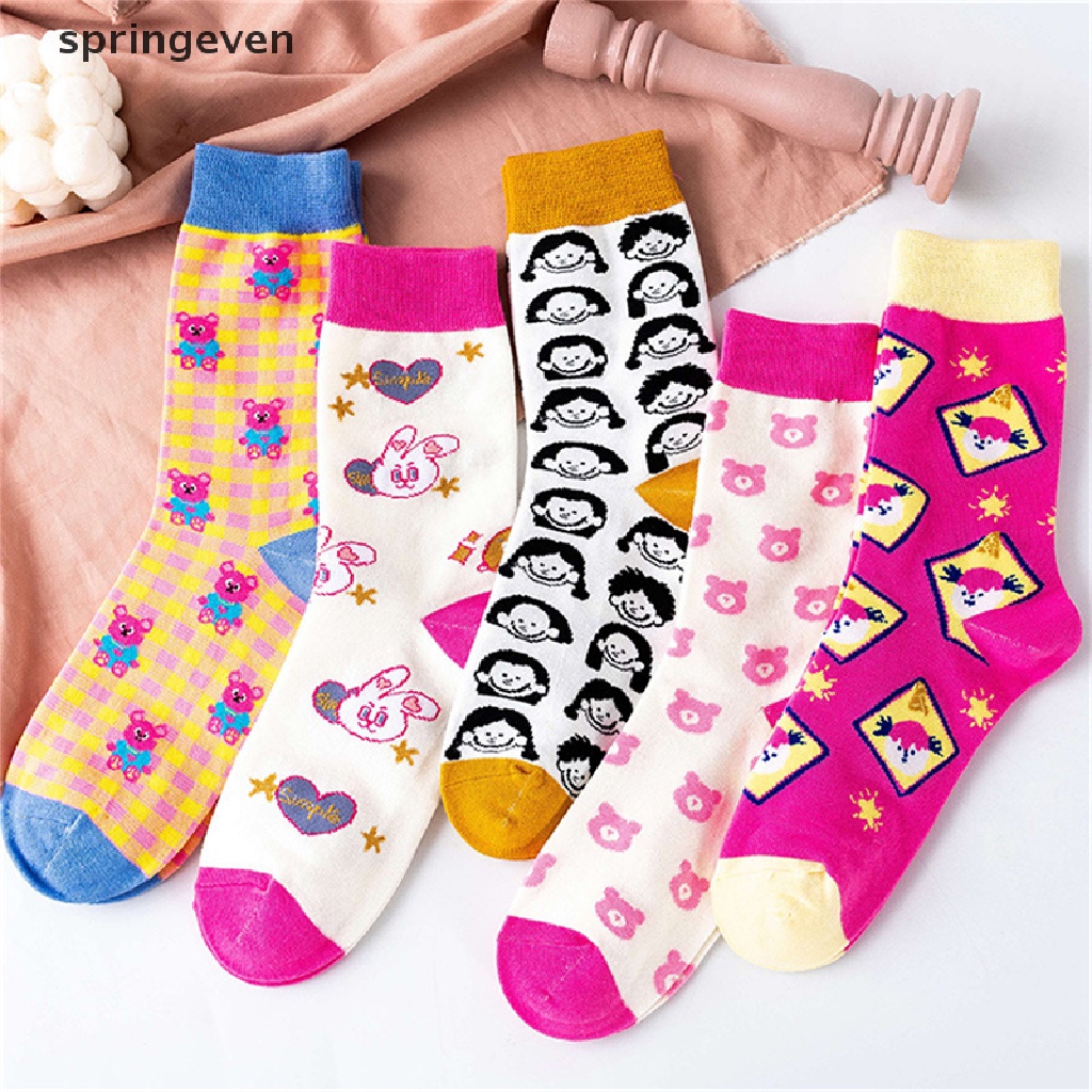 Vớ Cổ Trung In Họa Tiết Hoạt Hình Vui Nhộn Phong Cách Harajuku Nhật Bản Thời Trang Xuân Thu Cho Nữ