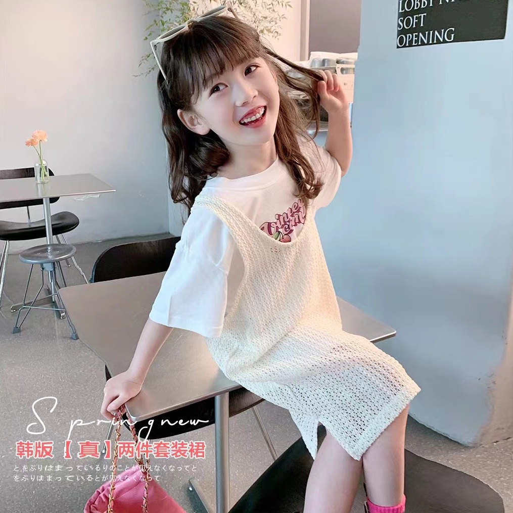 Bộ Áo Thun Tay Ngắn + Chân Váy Dài Thoáng Khí Thời Trang Mùa Hè Phong Cách Hàn Quốc Cho Bé Gái