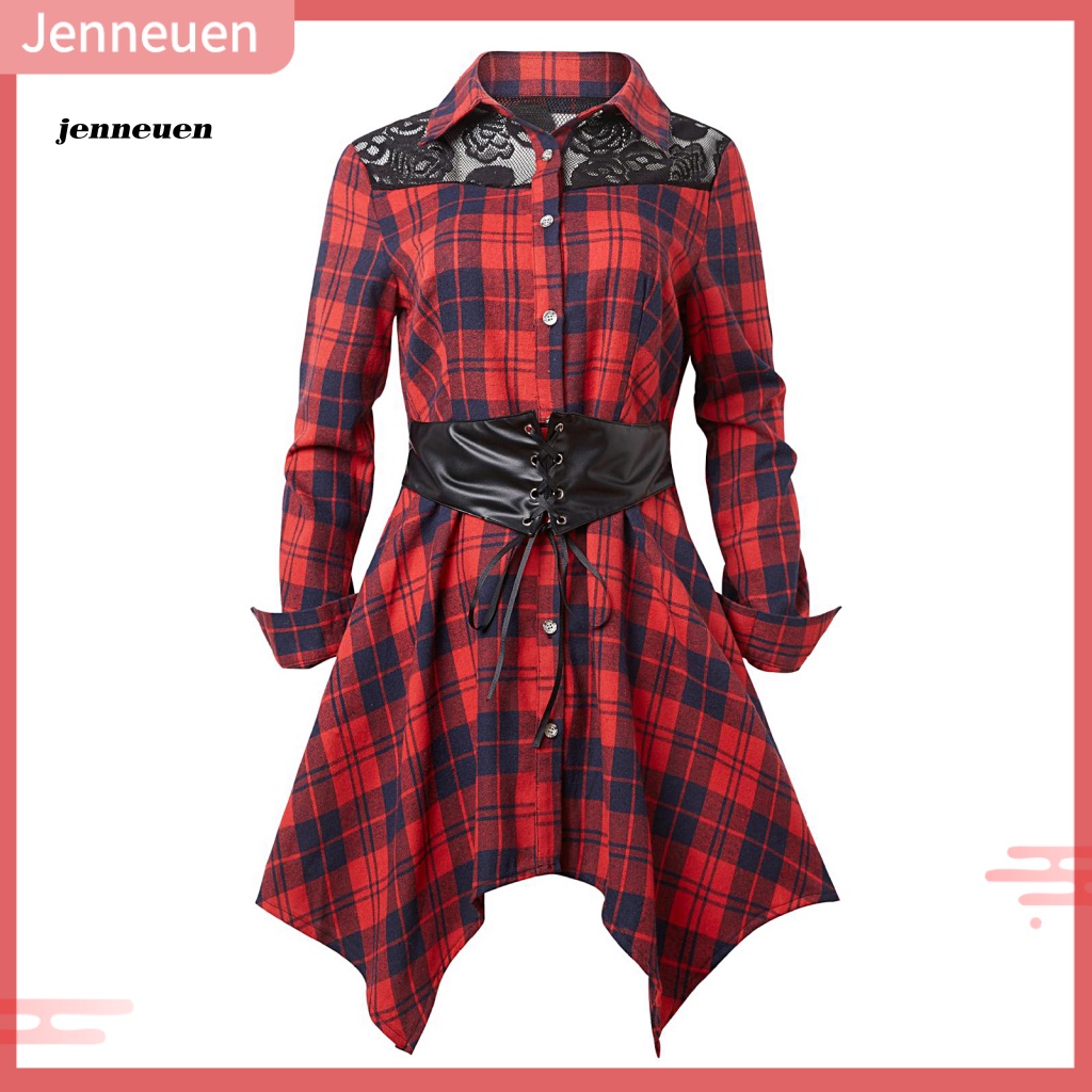 Áo Sơ Mi Cổ Bẻ Viền Ren Dáng Dài In Họa Tiết Kẻ Sọc Thiết Kế Lệch Tà Thời Trang Cho Nữ