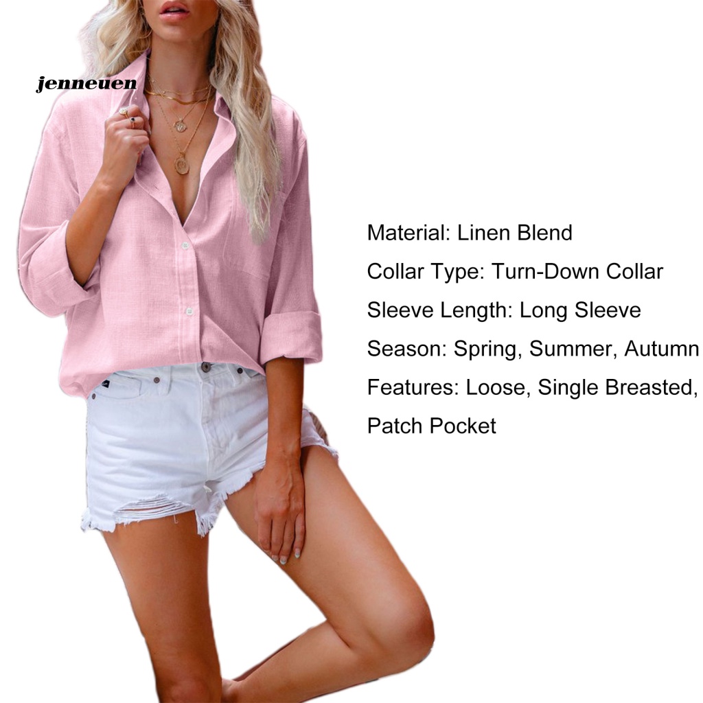 Áo Sơ Mi Tay Dài Cổ Bẻ Có Túi Đơn Giản Cho Nữ