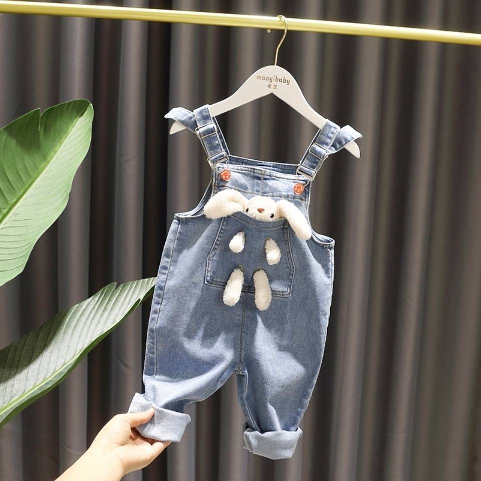 Bộ Áo Sơ Mi Phối Quần Yếm Denim Thời Trang Mùa Thu 2021 Cho Bé Gái