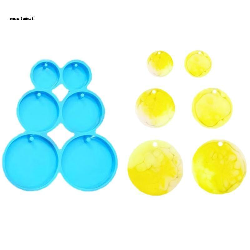 ✿ Khuôn Silicone Làm Móc Khóa 6 Ngăn Hình Tròn DIY