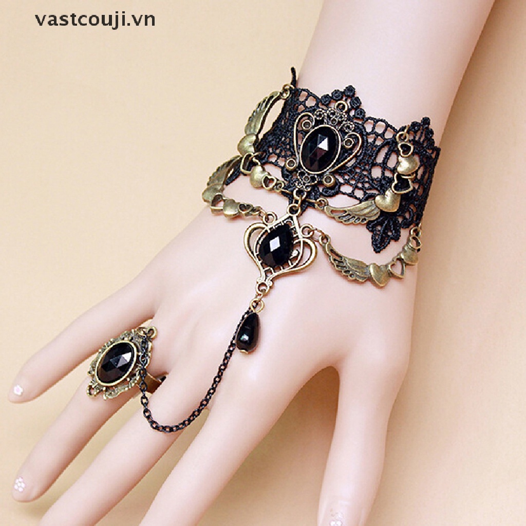 Vòng Cổ Choker Vải Ren Màu Đen Đính Đá Pha Lê Gợi Cảm VN