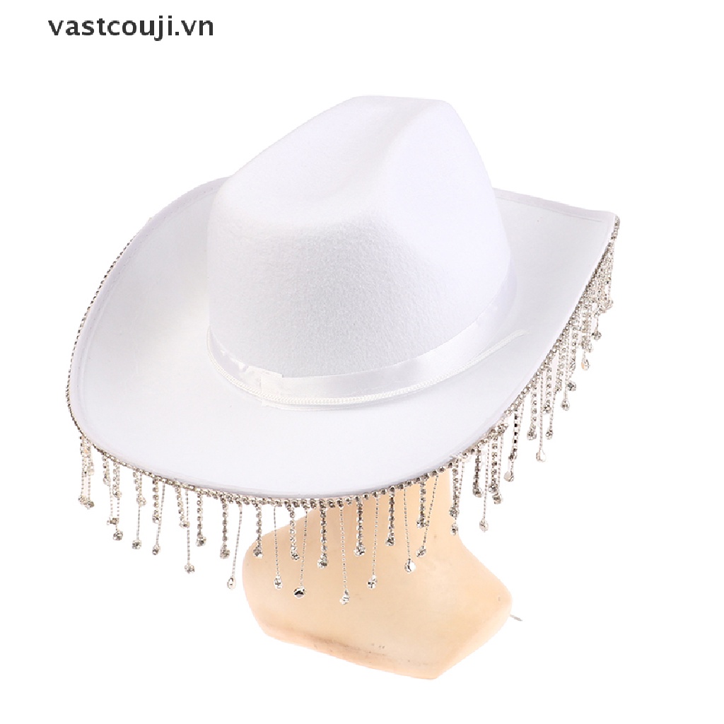 Mũ Cao Bồi Màu Trơn Đính Đá Phối Dây Rút Thời Trang Cho Nữ