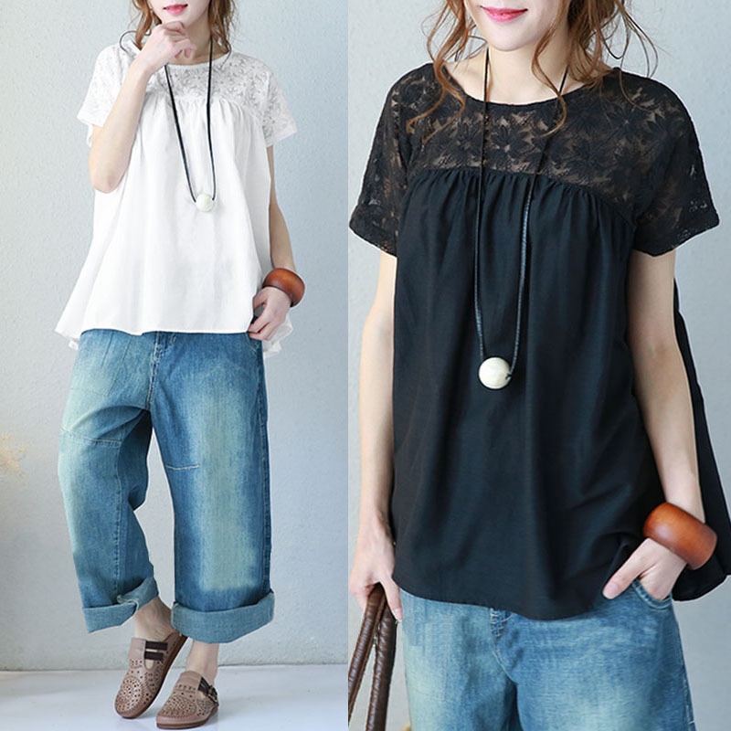 Áo Thun NgắN Tay PhốI Ren MùA Hè 2023 MớI