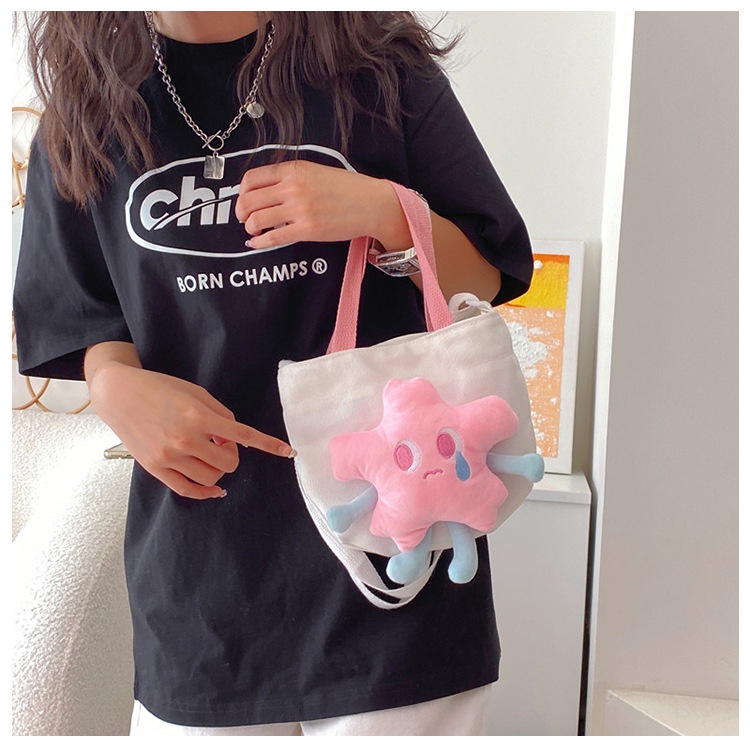 Túi canvas Cầm Tay Đính Lông Hình Sao Biển Nhỏ Dễ Thương Làm Quà Tặng Sinh Nhật Cho Bạn Gái BFF