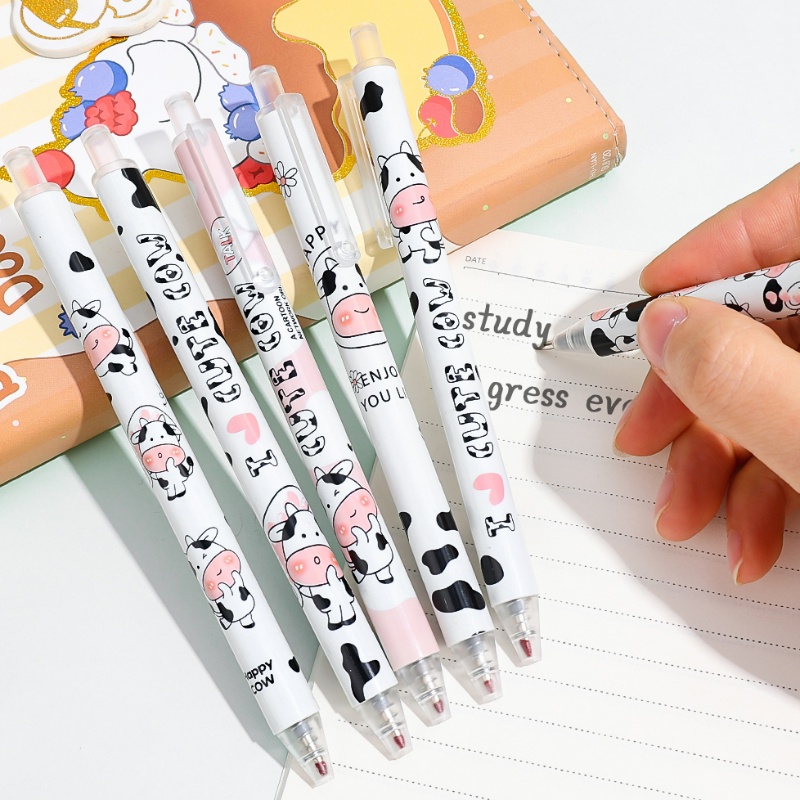 Bút Mực Đen Ngòi 0.5mm Dạng Nhấn Họa Tiết Bò Hoạt Hình Nhanh Khô