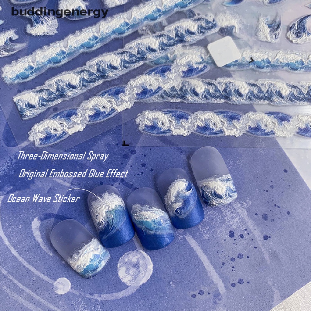Miếng Dán Mềm Mại Dập Nổi Hình Sóng Biển Trắng Xanh 5D Trang Trí Móng Nghệ Thuật