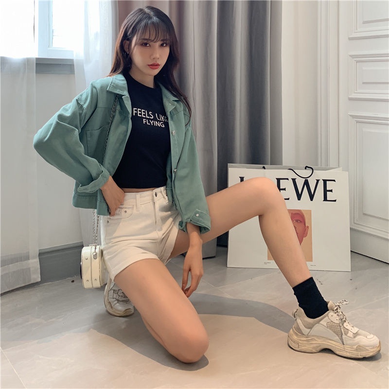 IELGY    Áo Khoác denim Dáng Rộng Ngắn Phong Cách Hàn Quốc plus size Cho Nữ