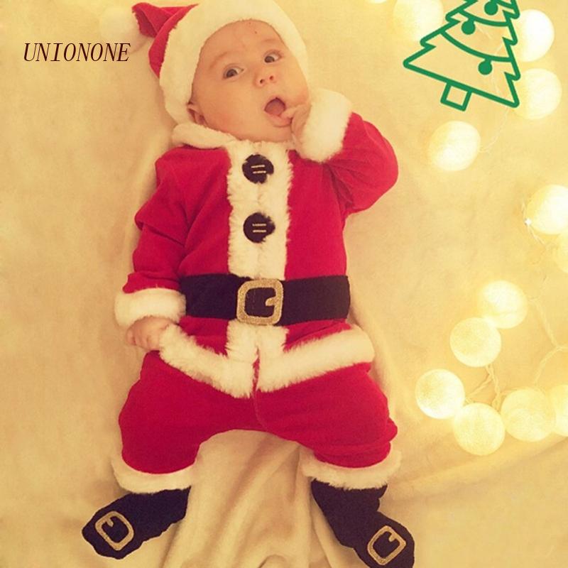 One Bộ 4 Món Áo Khoác + Quần + Nón + Giày + Băng Đô Hóa Trang Ông Già Noel Cho Bé Sơ Sinh