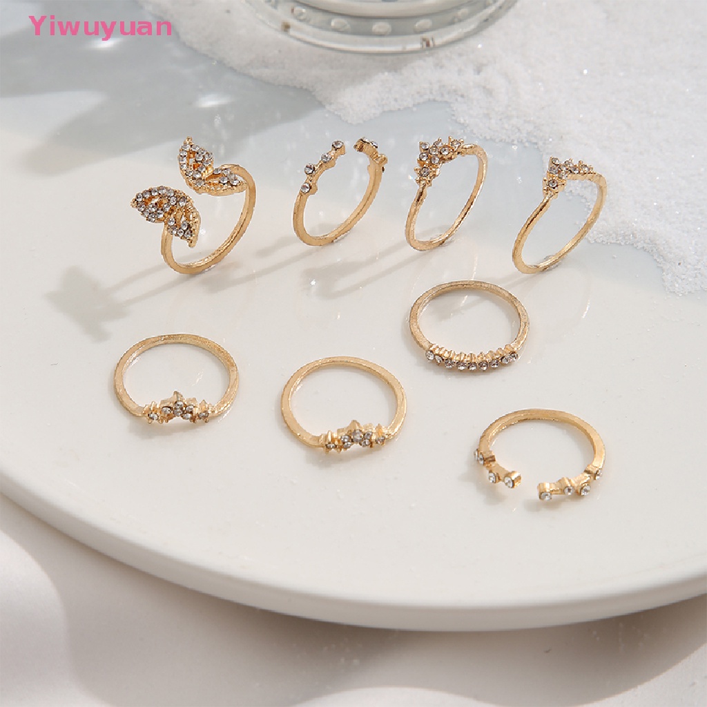 Bộ 8 Nhẫn Hở Đeo Khớp Ngón Tay Màu Vàng Hình Bướm / Bông Hoa Đính Đá Zircon Phong Cách Bohemian Đơn Giản Dành Cho Nữ Mới