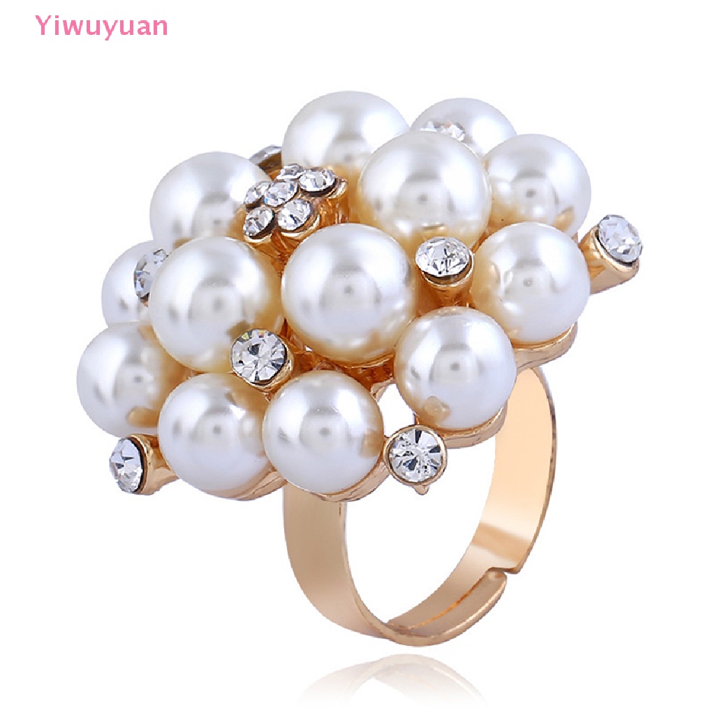 &lt; Yiwuyuan &gt; Nhẫn Đính Hôn Zircon Ngọc Trai Trắng Thanh Lịch Hình Hoa Lớn Phong Cách Hàn Quốc Quà Tặng Tiệc Cưới