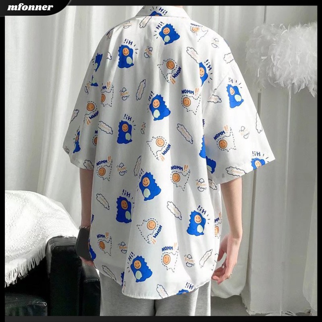 Áo Sơ Mi Tay Lửng Họa Tiết Hoạt Hình Thời Trang Đi Biển Cho Nam