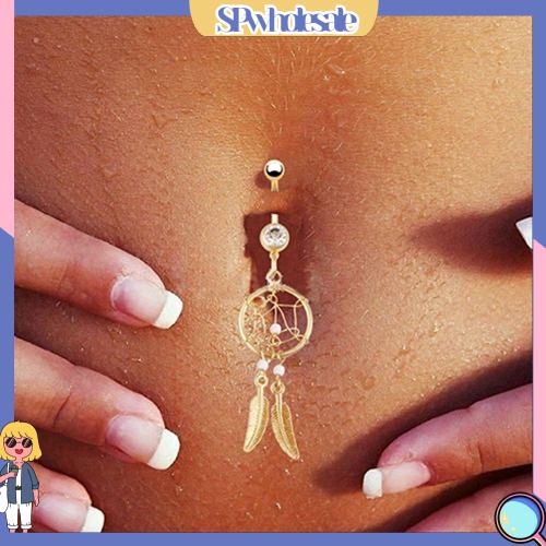 &lt;SPwholesale&gt; Khuyên Rốn Hình Lưới Giấc Mơ Dream Catcher Đính Đá Thời Trang