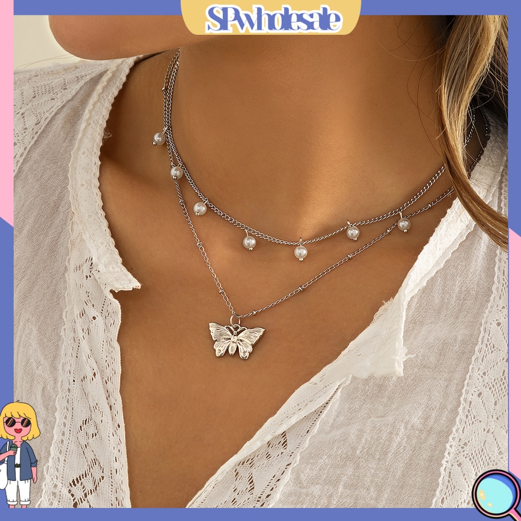 &lt;SPwholesale&gt; Vòng cổ Hai Lớp Mặt Hình Bướm Thanh Lịch Có Thể Điều Chỉnh Cho Nữ