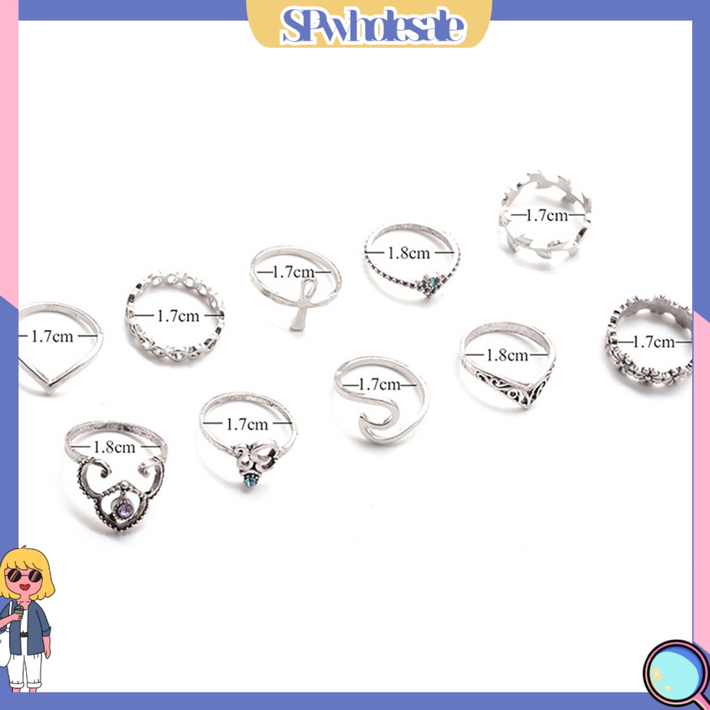 <SPwholesale> Bộ 10 Nhẫn Đeo Đốt Ngón Tay Kiểu Dáng Vintage Cho Nữ