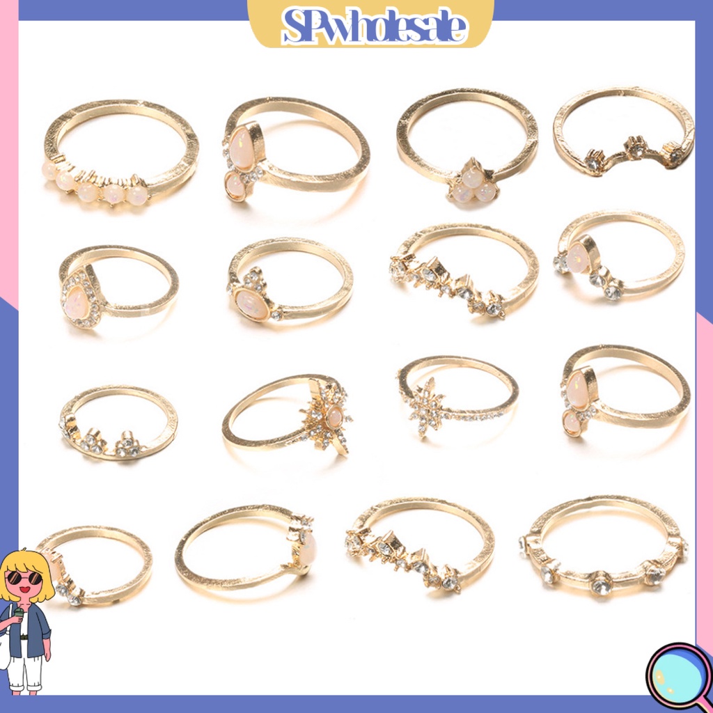 <SPwholesale> Set 16 Nhẫn Đeo Khớp Ngón Tay Phong Cách Bohemian