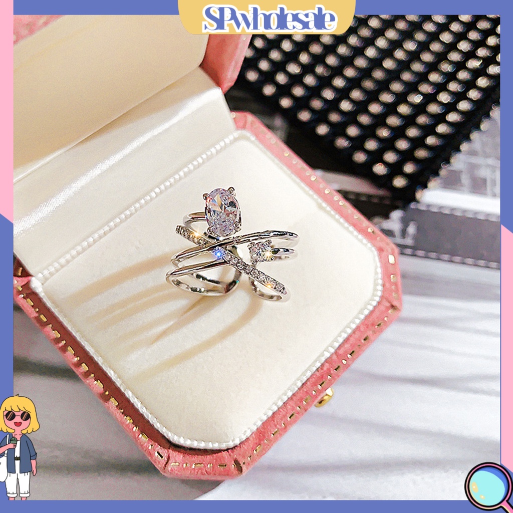 <SPwholesale> Nhẫn Kim Loại Dạng Mở Nhiều Lớp Đính Đá Trang Trí Có Thể Điều Chỉnh Cho Nữ