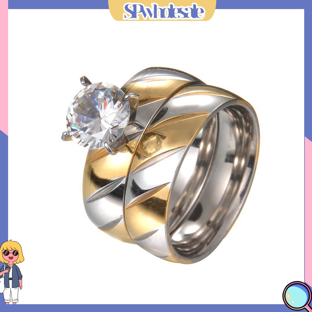 &lt;SPwholesale&gt; 1 Cặp Nhẫn Cặp Đính Đá Bằng Thép Không Gỉ Thời Trang