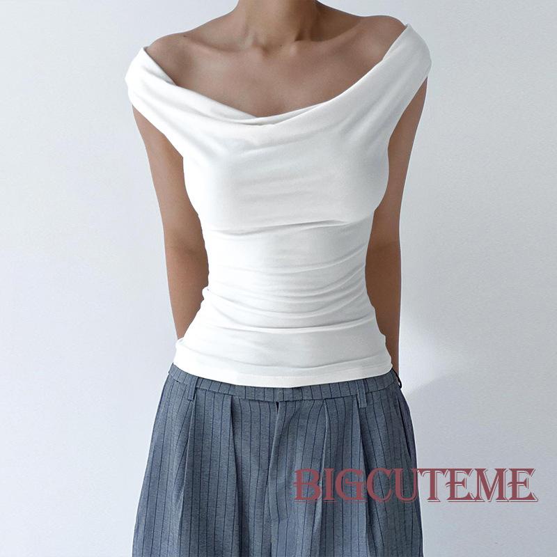 Áo Thun Tay Ngắn Hở Vai Màu Trắng Trơn Thời Trang Dành Cho Nữ