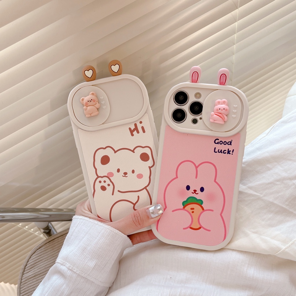 Ốp Điện Thoại Silicon TPU Mềm Hình Gấu Thỏ Hoạt Hình 3D Bảo Vệ Camera Cho iPhone 14 Pro Max 14 Plus 13 12 11