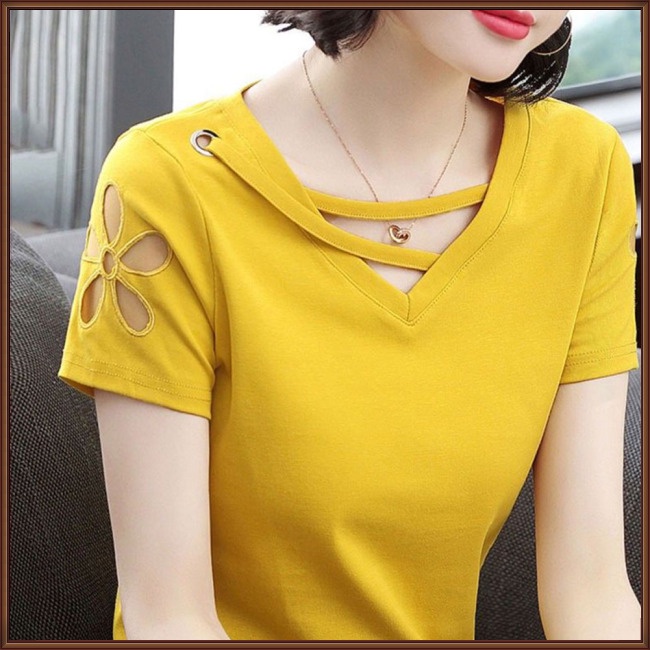 Áo Thun Tay Ngắn Cổ Chữ V Màu Sắc Thời Trang Dành Cho Nữ