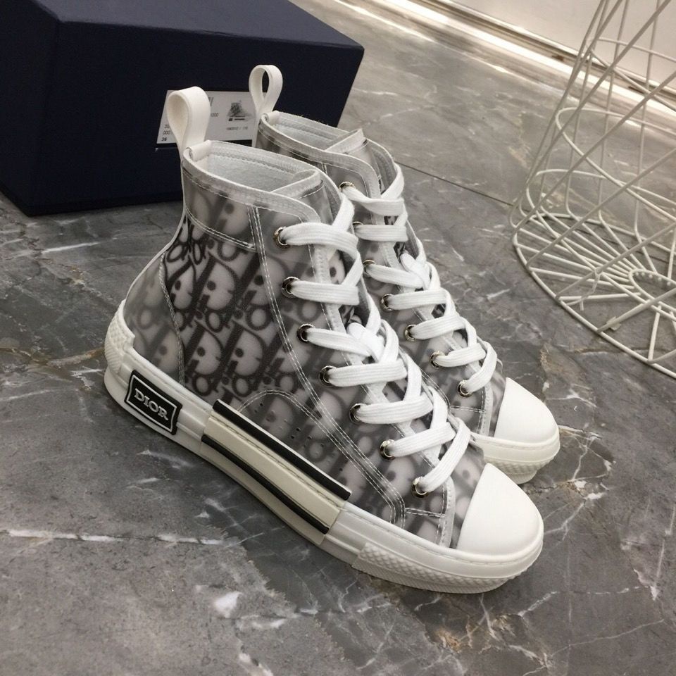 FQXG DIOR ins mesh lace-up board shoes flat bottom student sports hip hop board shoes Internet celebrity letter high-top shoes casual shoes all-match