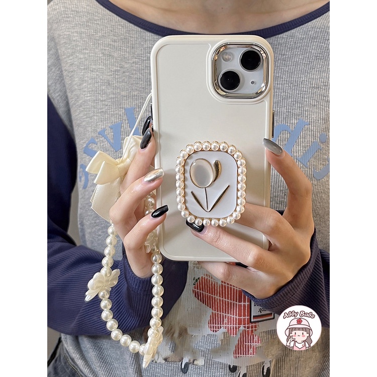 Ốp Điện Thoại TPU Mềm Chống Mồ Hôi Có Giá Đỡ Và Dây Đeo Tay Ngọc Trai Cho IP 14 Pro Max IP 11 12 11 Pro Max X XS