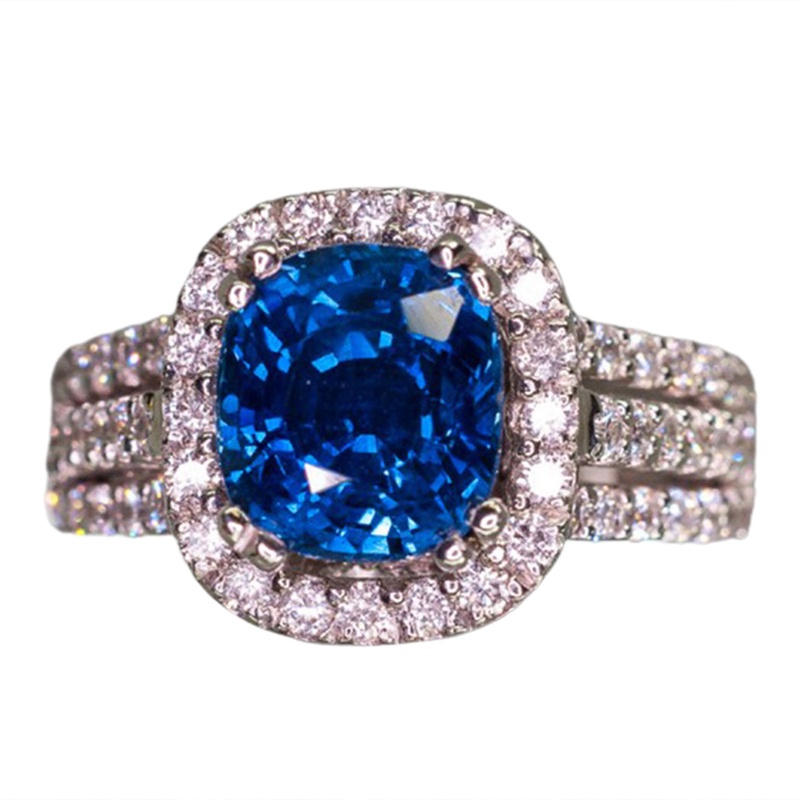 Nhẫn Cưới Đính Đá Màu Xanh Dương Sang Trọng Phong Cách Vintage Cho Nữ