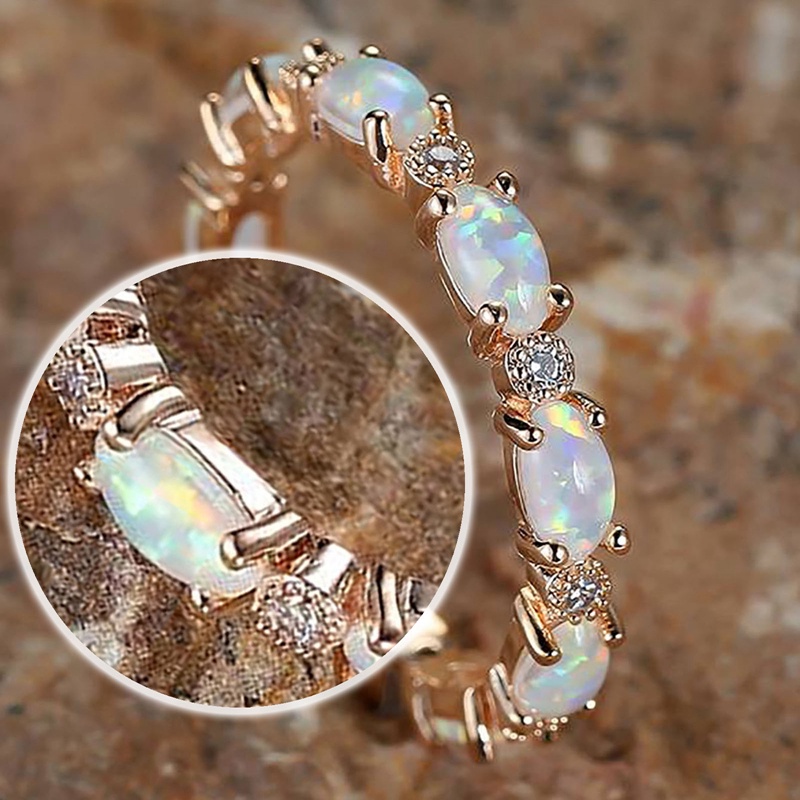 Nhẫn Đính Hôn Đính Đá Opal Màu Sắc Retro Dành Cho Nữ
