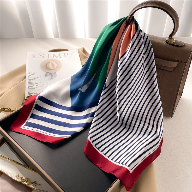Khăn Choàng Lụa Kẻ Sọc Hình Vuông Đơn Giản Thời Trang Cho Nữ