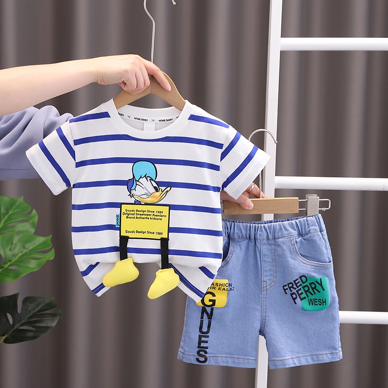 Set Đồ Mùa Hè 2 Món Gồm Áo Sơ Mi Tay Cộc Kẻ Sọc + Quần Ngắn Thời Trang Cho Bé Trai