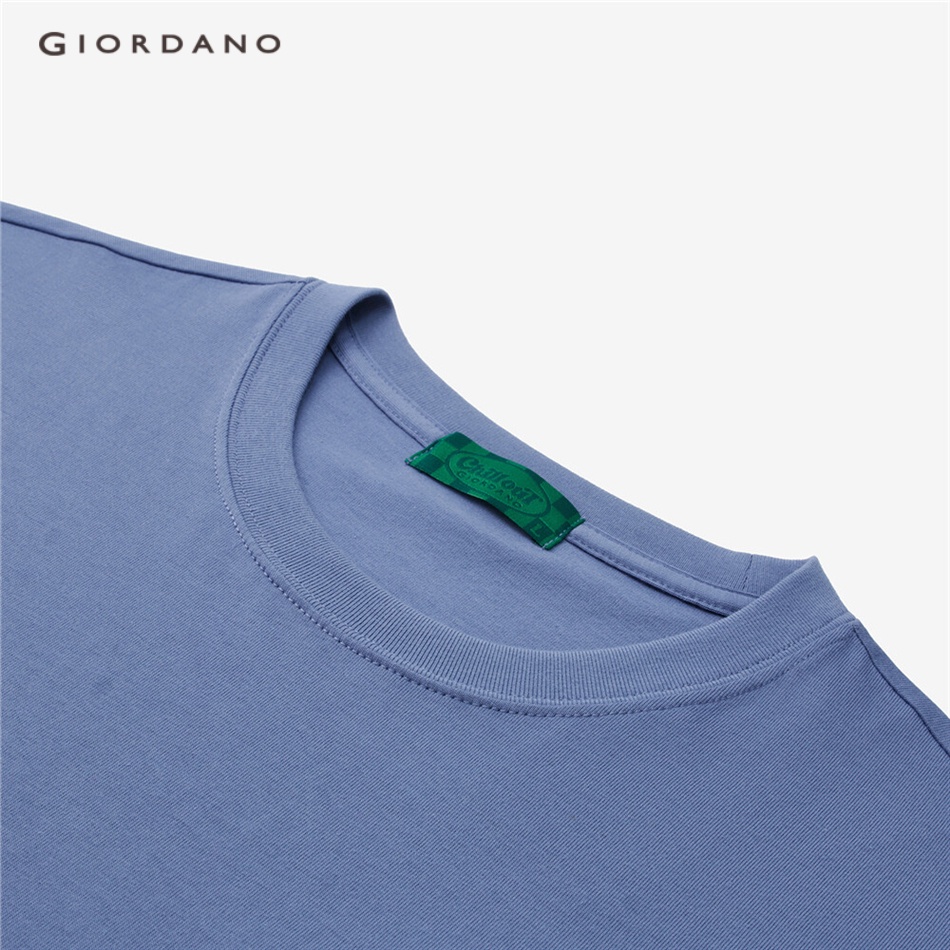 Áo thun GIORDANO 90093381 100% dệt kim cotton dạng rộng cổ tròn tay ngắn thêu họa tiết thời trang dành cho nam