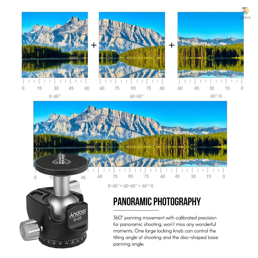 Đầu Bi Mini Andoer D-25 CNC Bằng Hợp Kim Nhôm Trung Tâm Trọng Lực Thấp Cho Chân Máy Ảnh DSLR ILDC