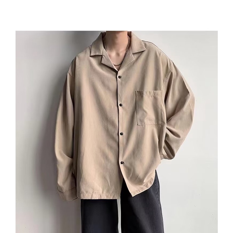 Áo Sơ Mi Nhung Cổ Chữ V Dáng Rộng Màu Sắc Đơn Giản Thời Trang Cho Nam Giới