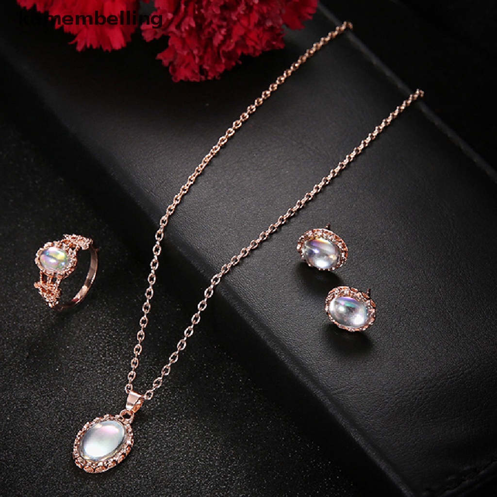 Bộ Trang Sức Mạ Vàng Đính Đá Opal Nhân Tạo Hình Oval Thanh Lịch Dành Cho Nữ