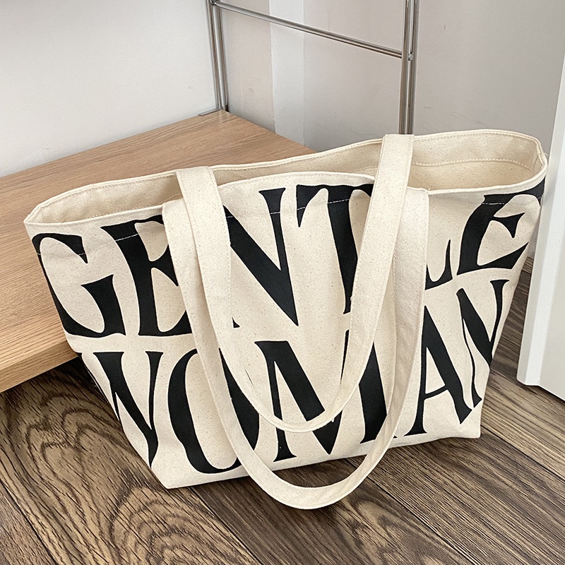 Túi Xách Đeo Vai Vải Bạt Có Dây Kéo Sức Chứa Lớn Mẫu Mới 2023 Kích Thước A4