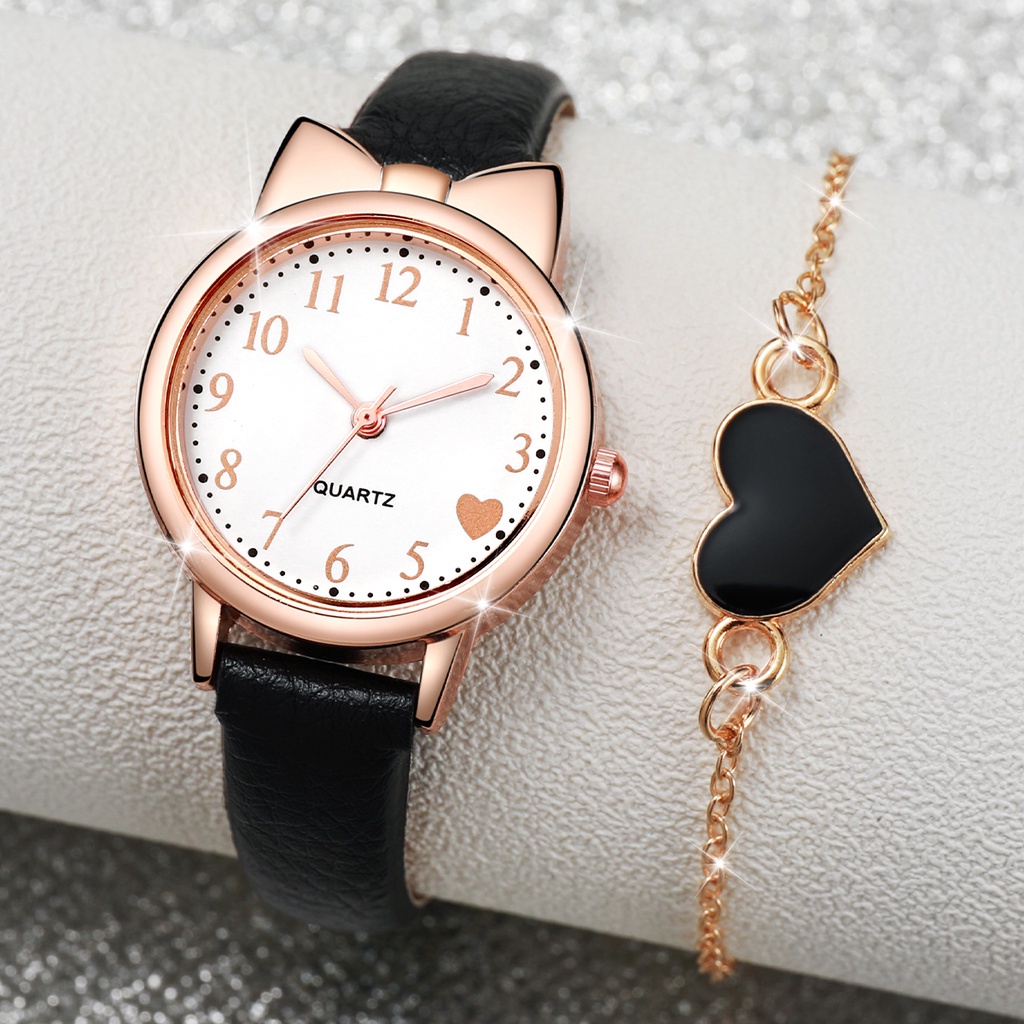Đồng Hồ Đeo Tay Dây Da Mặt Trái Tim Thời Trang Dành Cho Nữ